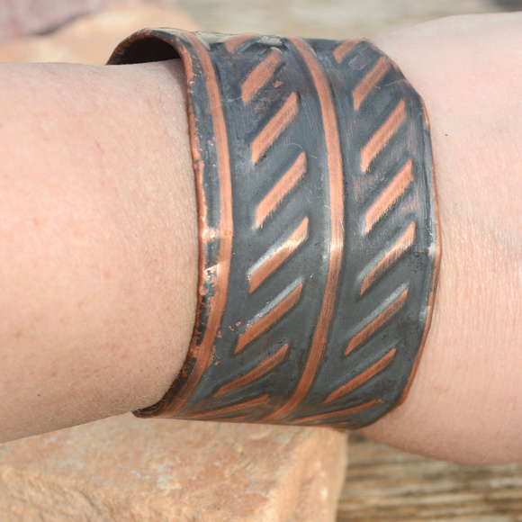 Industrial Pure Copper Cuff Bracelet Wide Bracelet Boho Minimalist Contemporary - Picture 6 of 14
